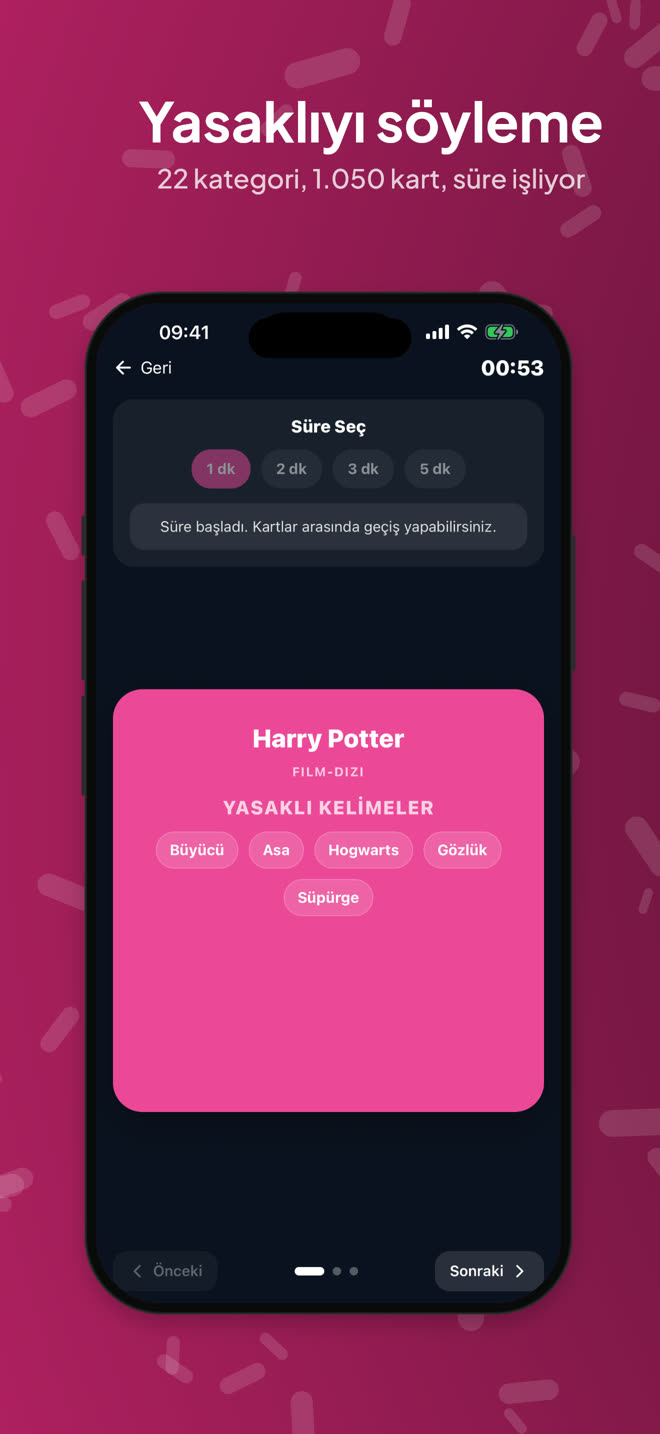 Yasaklı Kelime kartı ve süre